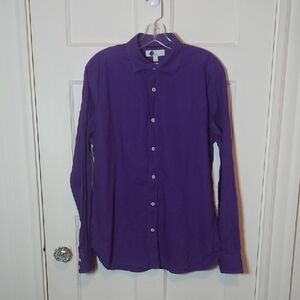 Boden Linen/Cotton Blend Casual Button Down Shirt In Purple